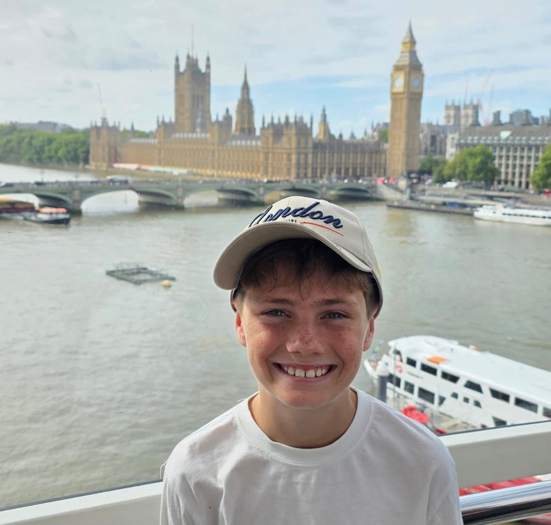 Gold Coast junior soccer player Jax on the London Eye before beginning his West Ham United football program